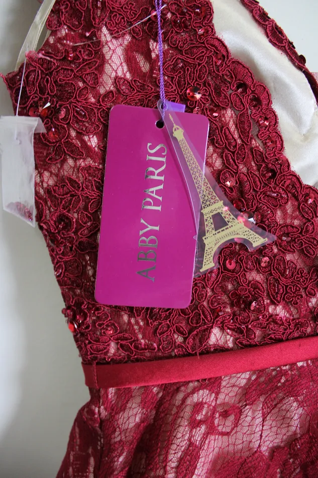 NEW Abby Paris Red Sequined Lace Dress 4 Abby Paris Earrings