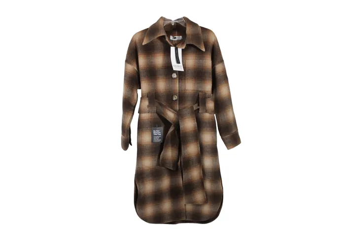 NEW Quaint Wool Brown Plaid Coat 32 QUAINT Earrings