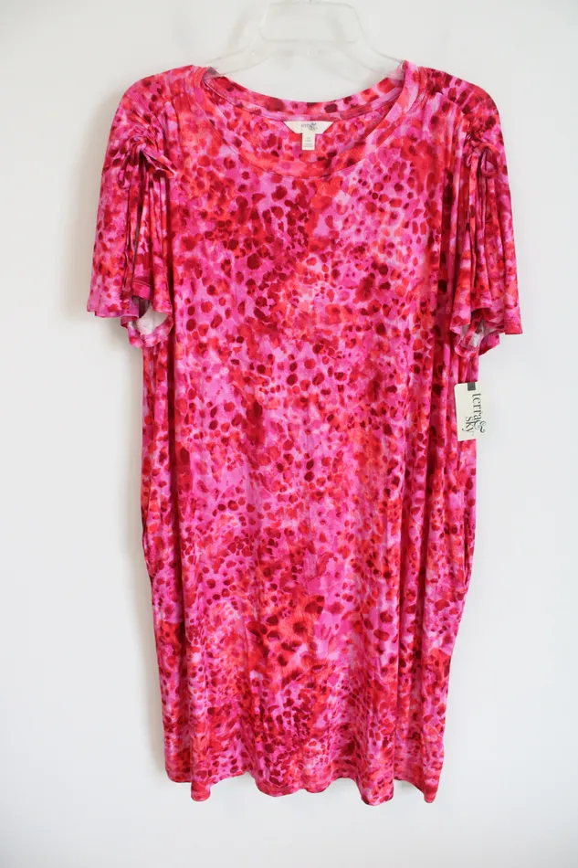 NEW Terra Sky Pink Spotted Dress 0X 14W Terra Sky Earrings