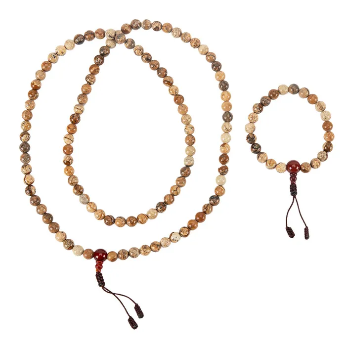 Nirvana Mala Earrings Carnelian Jasper Mala Beads Set