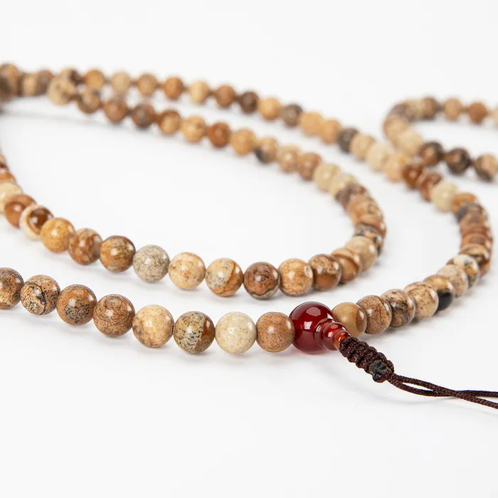 Nirvana Mala Earrings Carnelian Jasper Mala Beads Set