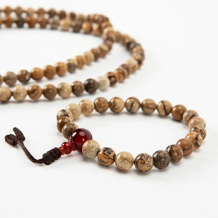 Nirvana Mala Earrings Carnelian Jasper Mala Beads Set