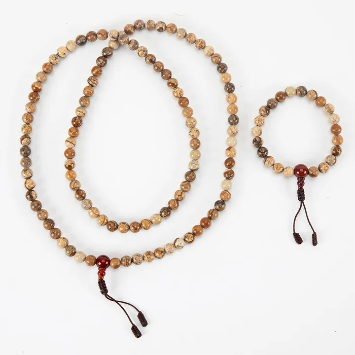 Nirvana Mala Earrings Carnelian Jasper Mala Beads Set