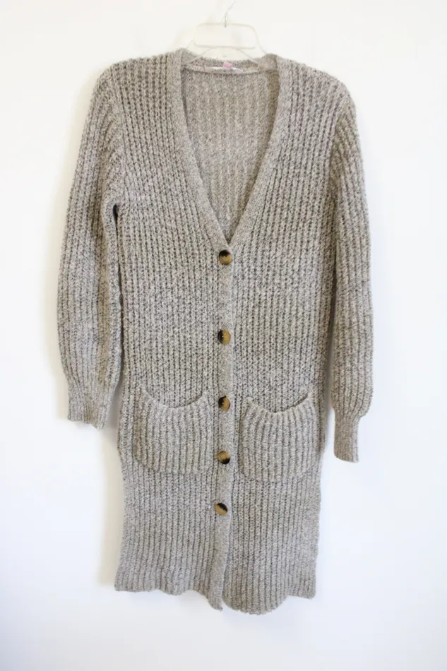 No Boundaries Gray Tan Knit Long Cardigan Sweater L No Boundaries Earrings