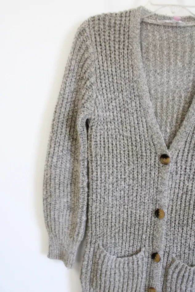 No Boundaries Gray Tan Knit Long Cardigan Sweater L No Boundaries Earrings