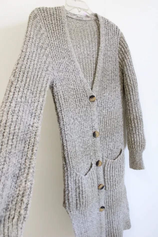No Boundaries Gray Tan Knit Long Cardigan Sweater L No Boundaries Earrings