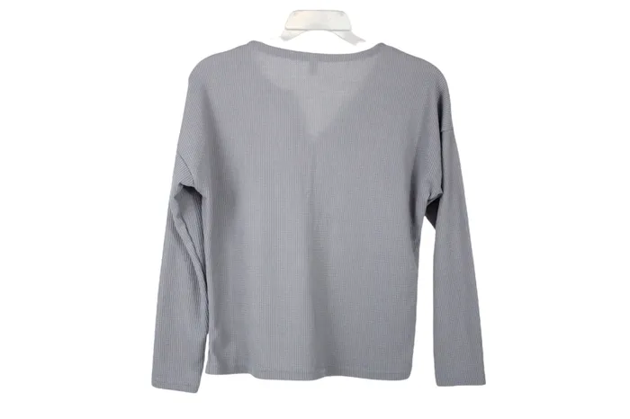 OrderPlus Earrings OrderPlus Gray Waffle Knit Top S