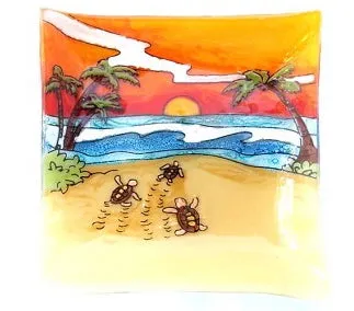 PamPeana Hatching Sea Turtles Small Fused Glass Dish PAMPEANAGLASS Earrings