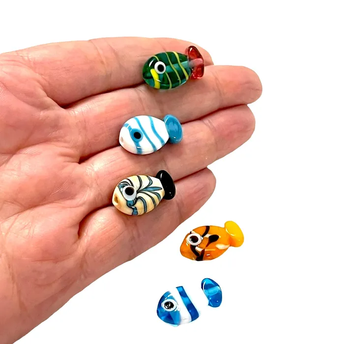 Peppy Beads Charm Necklaces Hand Made Murano Glass Cream Fish Charm Peppy Beads Charm Necklaces Hand Made Murano Glass Cream Fish Charm