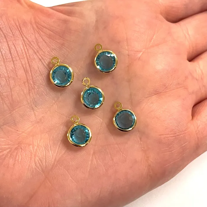 Peppy Beads Earrings 24Kt Gold Plated 8mm Blue Cubic Zirconia Charms 5 pcs in a pack