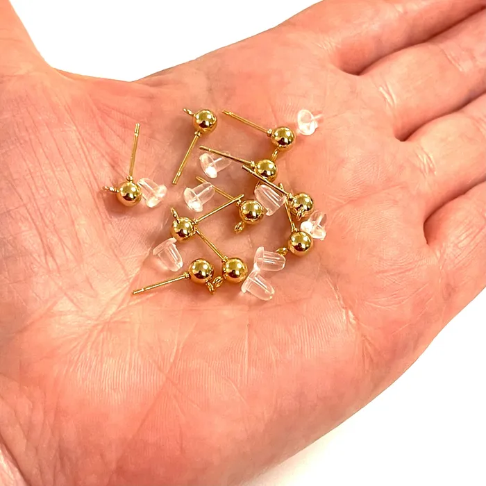 Peppy Beads Earrings 24Kt Gold Plated Ball Post Earring 5mm Ball Stud Earring With Loop 10 Pcs in a Pack NEW Peppy Beads Earrings 24Kt Gold Plated Ball Post Earring 5mm Ball Stud Earring With Loop 10 Pcs in a Pack NEW