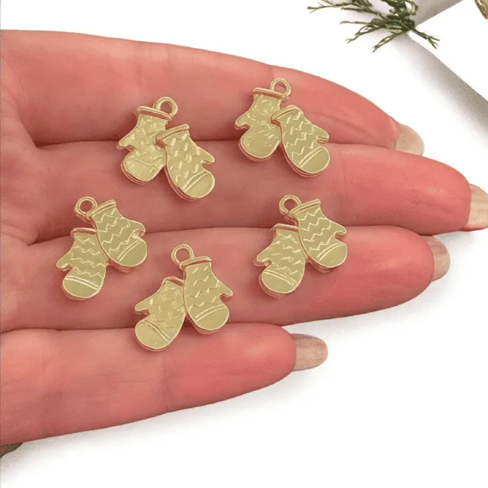 Peppy Beads Earrings 24Kt Gold Plated Christmas Gloves Charms 5 pcs in a pack Christmas Collection Charms Peppy Beads Earrings 24Kt Gold Plated Christmas Gloves Charms 5 pcs in a pack Christmas Collection Charms