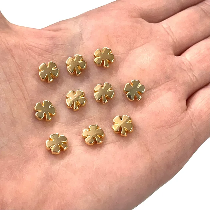 Peppy Beads Earrings 24Kt Gold Plated Clover Spacer Charms 10 Pcs in a Pack