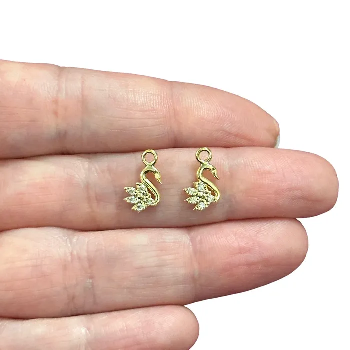 Peppy Beads Earrings 24Kt Gold Plated CZ Micro Pave Swan Charms 2 pcs in a pack
