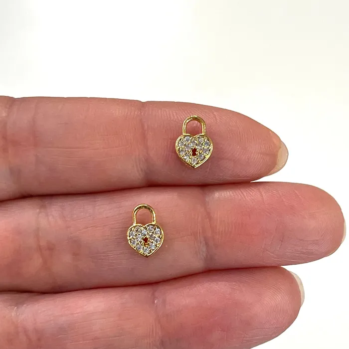 Peppy Beads Earrings 24Kt Gold Plated CZ Micro Paved Heart Charms 2 pcs in a pack Peppy Beads Earrings 24Kt Gold Plated CZ Micro Paved Heart Charms 2 pcs in a pack