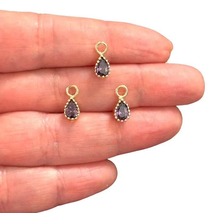 Peppy Beads Earrings 24Kt Gold Plated Drop Amethyst CZ Charms 3 pcs in a pack