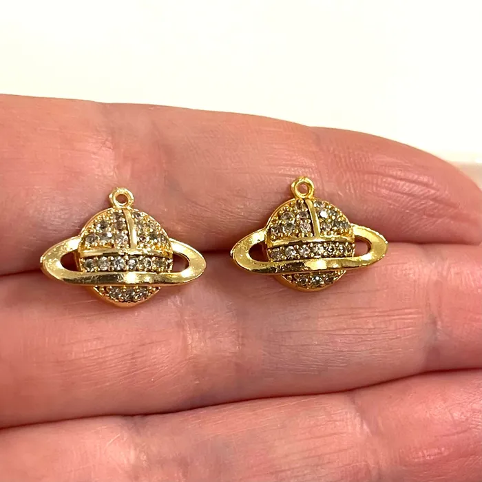 Peppy Beads Earrings 24Kt Gold Plated Micro Pave Brass Saturn Planet Charms Gold Saturn Charms 1 pcs in a pack Peppy Beads Earrings 24Kt Gold Plated Micro Pave Brass Saturn Planet Charms Gold Saturn Charms 1 pcs in a pack