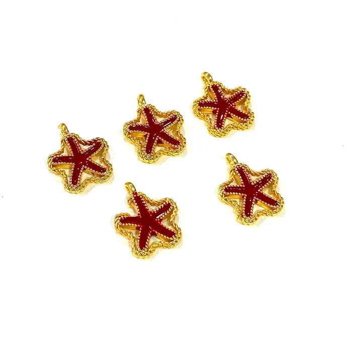 Peppy Beads Earrings 24Kt Gold Plated Red Enamelled Starfish Charms 5 Pcs in a Pack Peppy Beads Earrings 24Kt Gold Plated Red Enamelled Starfish Charms 5 Pcs in a Pack