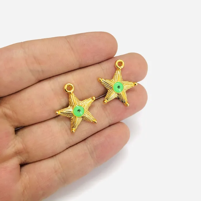 Peppy Beads Earrings 24Kt Gold Plated Starfish Neon Green Evil Eye Charms 2 pcs in a pack Peppy Beads Earrings 24Kt Gold Plated Starfish Neon Green Evil Eye Charms 2 pcs in a pack