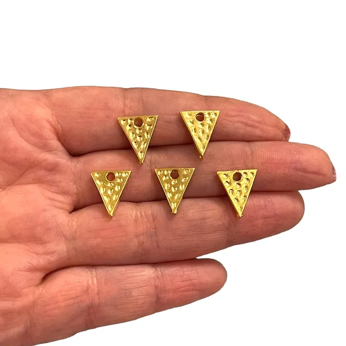 Peppy Beads Earrings 24Kt Matte Gold Plated Hammered Triangle Charms 5 pcs in a pack Peppy Beads Earrings 24Kt Matte Gold Plated Hammered Triangle Charms 5 pcs in a pack