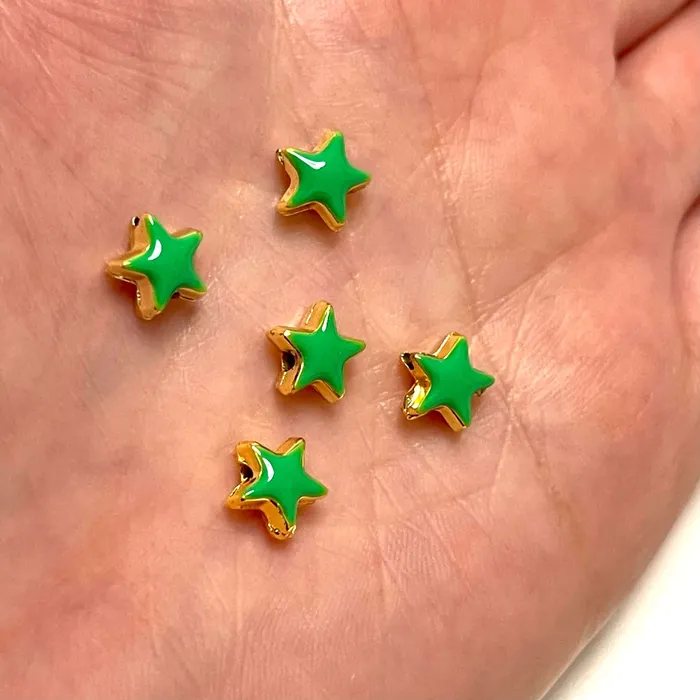 Peppy Beads Earrings 24Kt Shiny Gold Plated Neon Green Enamelled Star Spacer Charms 5 pcs in a pack Peppy Beads Earrings 24Kt Shiny Gold Plated Neon Green Enamelled Star Spacer Charms 5 pcs in a pack