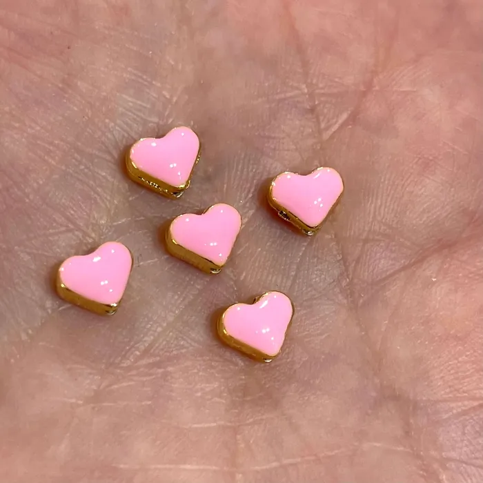 Peppy Beads Earrings 24Kt Shiny Gold Plated Sugar Pink Enamelled Heart Spacer Charms 5 pcs in a pack Peppy Beads Earrings 24Kt Shiny Gold Plated Sugar Pink Enamelled Heart Spacer Charms 5 pcs in a pack