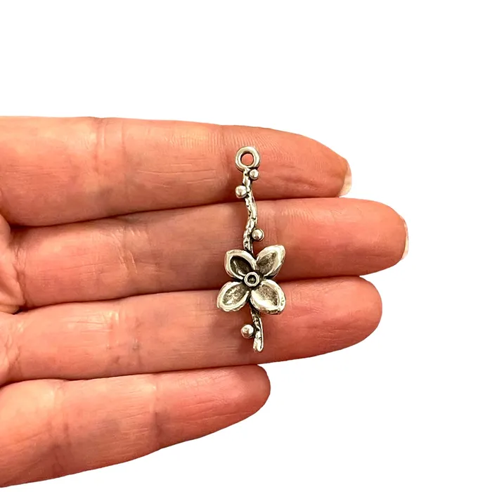 Peppy Beads Earrings Antique Silver Plated Flower Charms Silver Flower Charms 3 pcs in a pack