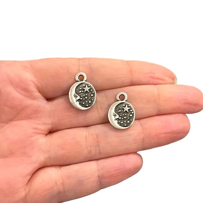 Peppy Beads Earrings Antique Silver Plated MoonStar Charms 2 pcs in a pack