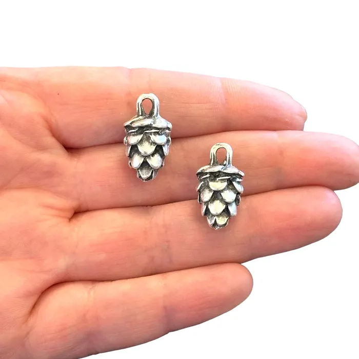 Peppy Beads Earrings Antique Silver Plated Pinecone Charms 2 pcs in a pack