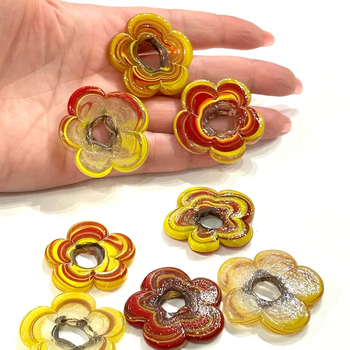 Peppy Beads Earrings Artisan Handmade Chunky Marbled Glass Flower Beads Size Between 35 40mm 5 pcs in a pack