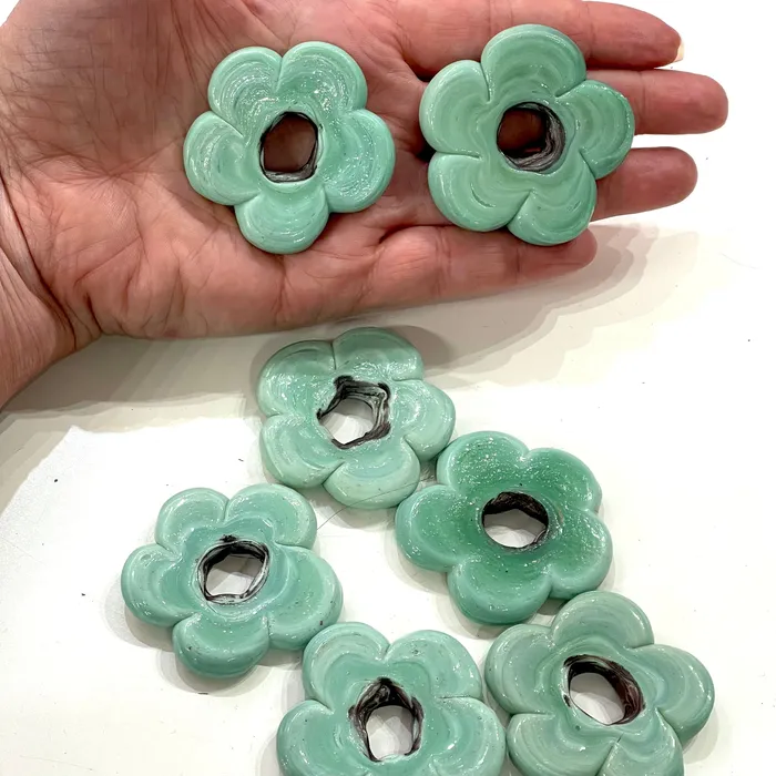 Peppy Beads Earrings Artisan Handmade Chunky Seafoam Glass Flower Beads Size Between 50mm 2 pcs in a pack Peppy Beads Earrings Artisan Handmade Chunky Seafoam Glass Flower Beads Size Between 50mm 2 pcs in a pack