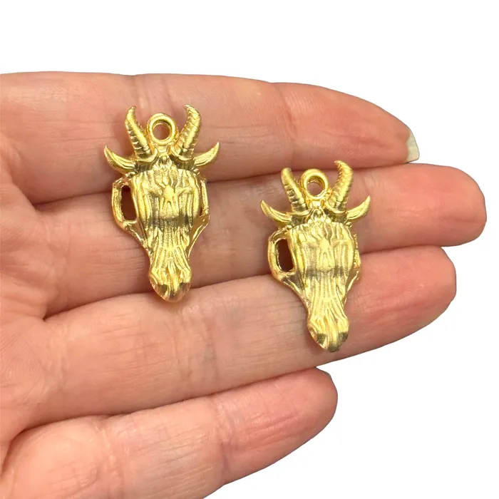 Peppy Beads Earrings Matte Gold Plated Goat Skull Charms 2 pcs in a pack
