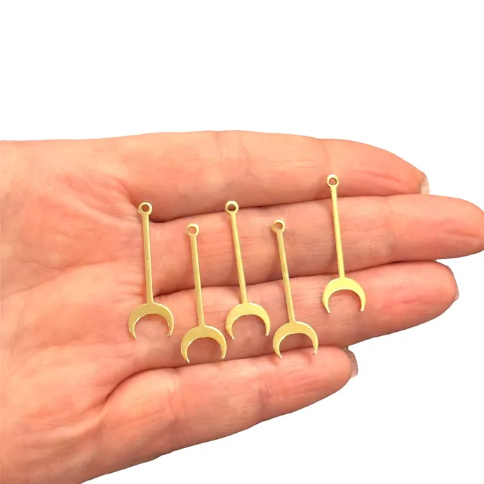 Peppy Beads Earrings Raw Brass Crescent Stick Charms5 pcs in a pack