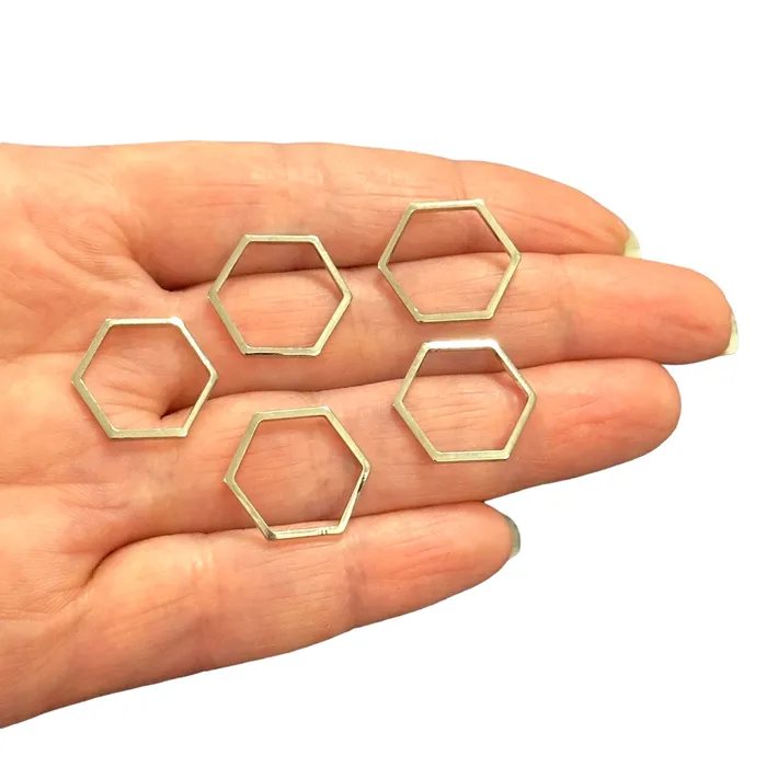 Peppy Beads Earrings Rhodium Plated 18x16mm Hexagon Charms Rhodium Hexagon Connector Charms 5 pcs in a pack Peppy Beads Earrings Rhodium Plated 18x16mm Hexagon Charms Rhodium Hexagon Connector Charms 5 pcs in a pack