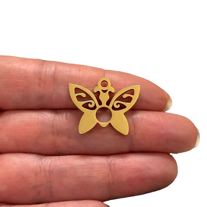Peppy Beads Earrings Stainless Steel 24Kt Gold Plated Butterfly Charm