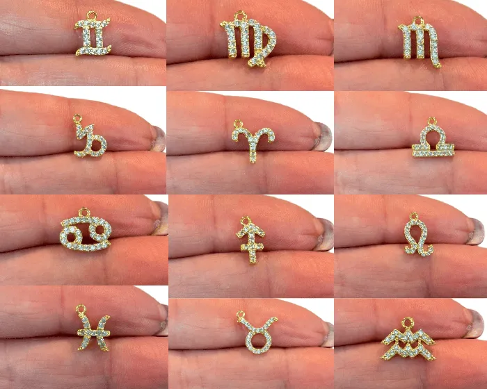 Peppy Beads Necklaces 24Kt Gold Plated Brass CZ Zodiac Horoscope Sign Constellation Medallion Pendant Celestial Astrology Charm for Necklace Jewelry Making Peppy Beads Necklaces 24Kt Gold Plated Brass CZ Zodiac Horoscope Sign Constellation Medallion Pendant Celestial Astrology Charm for Necklace Jewelry Making