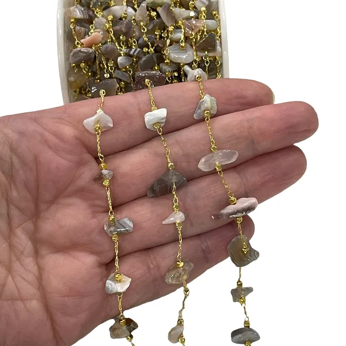 Peppy Beads Necklaces Agate Rosary Chain 24Kt Gold Plated Gemstone Chain