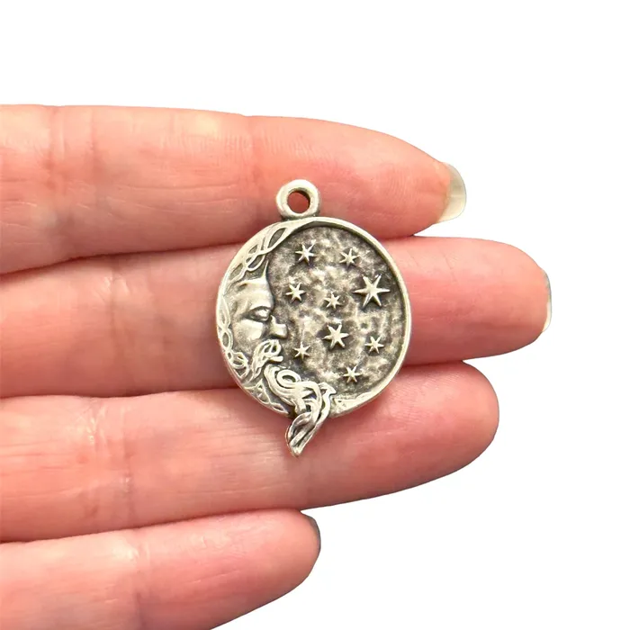 Peppy Beads Necklaces Antique Silver Plated Crescent Moon and Stars Charm