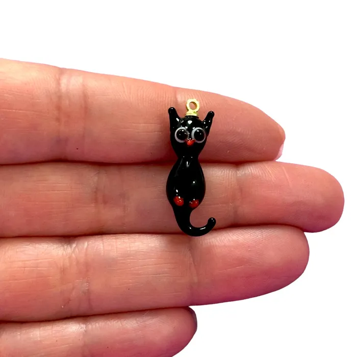 Peppy Beads Necklaces Hand Made Murano Glass Cat Charm With 24Kt Gold Plated Pin Peppy Beads Necklaces Hand Made Murano Glass Cat Charm With 24Kt Gold Plated Pin