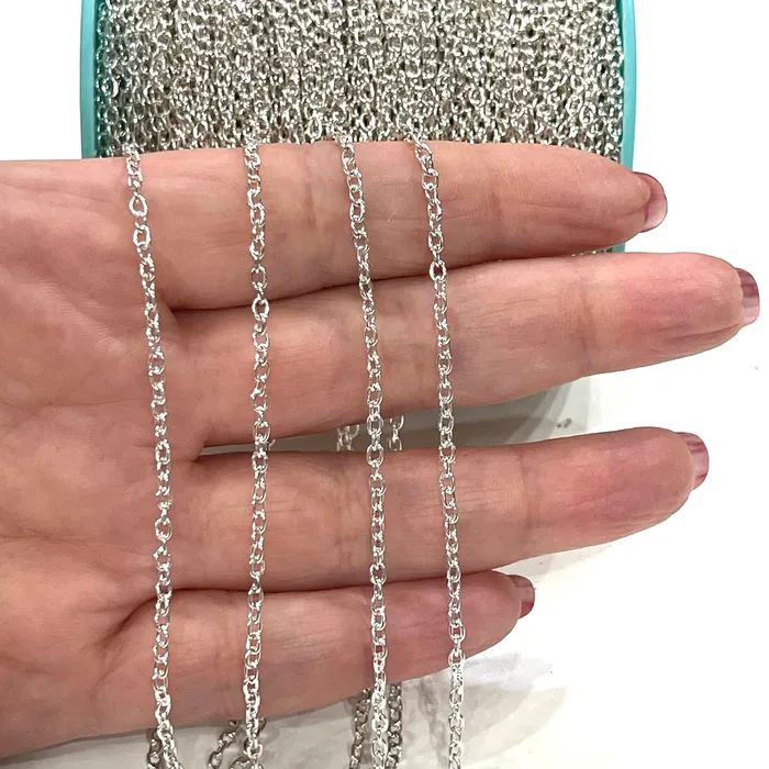 Peppy Beads Necklaces Silver Plated Rolo Chain 3x2mm Open Link Rolo Chains Silver Curb Chain Necklace Extender Chain Peppy Beads Necklaces Silver Plated Rolo Chain 3x2mm Open Link Rolo Chains Silver Curb Chain Necklace Extender Chain