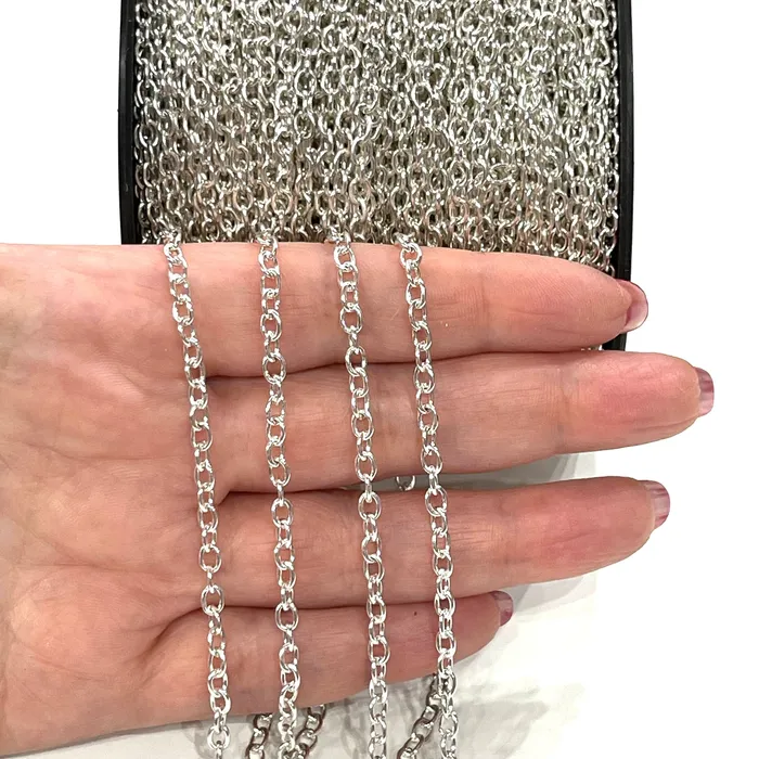 Peppy Beads Necklaces Silver Plated Rolo Chain 3x4mm Open Link Rolo Chains Silver Curb Chain Necklace Extender Chain Peppy Beads Necklaces Silver Plated Rolo Chain 3x4mm Open Link Rolo Chains Silver Curb Chain Necklace Extender Chain