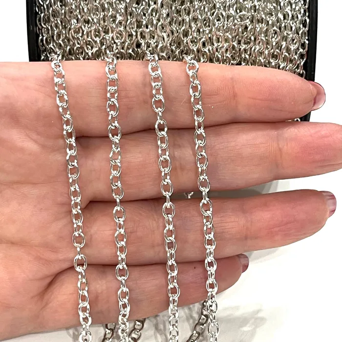Peppy Beads Necklaces Silver Plated Rolo Chain 3x4mm Open Link Rolo Chains Silver Curb Chain Necklace Extender Chain Peppy Beads Necklaces Silver Plated Rolo Chain 3x4mm Open Link Rolo Chains Silver Curb Chain Necklace Extender Chain