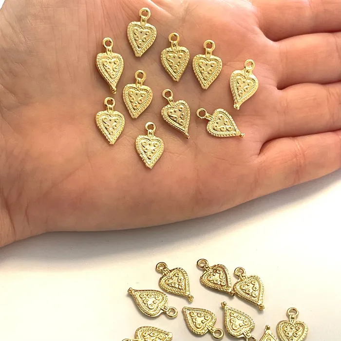 Peppy Beads Necklaces Tiny Heart 24Kt Shiny Gold Plated Charms Tiny Heart Pendants 5 pieces in pac Peppy Beads Necklaces Tiny Heart 24Kt Shiny Gold Plated Charms Tiny Heart Pendants 5 pieces in pac