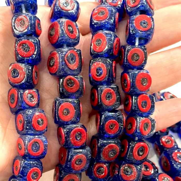 Peppy Beads Necklaces Traditional Turkish Artisan Handmade Cube Four Sided Evil Eye Glass Beads Large Hole Glass Beads 5 Beads in a pack Peppy Beads Necklaces Traditional Turkish Artisan Handmade Cube Four Sided Evil Eye Glass Beads Large Hole Glass Beads 5 Beads in a pack