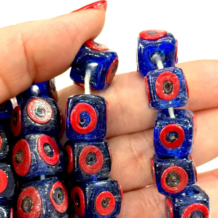 Peppy Beads Necklaces Traditional Turkish Artisan Handmade Cube Four Sided Evil Eye Glass Beads Large Hole Glass Beads 5 Beads in a pack Peppy Beads Necklaces Traditional Turkish Artisan Handmade Cube Four Sided Evil Eye Glass Beads Large Hole Glass Beads 5 Beads in a pack