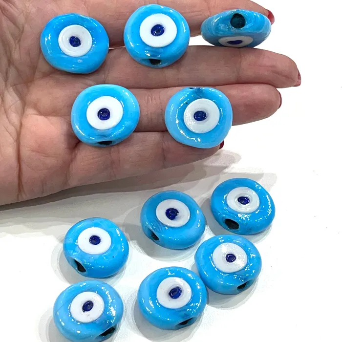 Peppy Beads Necklaces Traditional Turkish Artisan Handmade Glass Blue Evil Eye Beads Large Hole Evil Eye Glass Beads 50 Beads per pack Peppy Beads Necklaces Traditional Turkish Artisan Handmade Glass Blue Evil Eye Beads Large Hole Evil Eye Glass Beads 50 Beads per pack