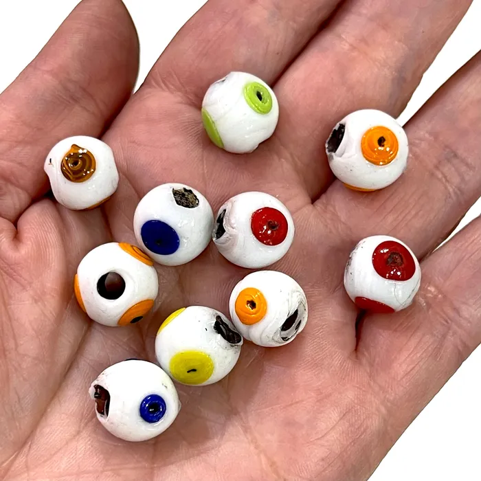 Peppy Beads Necklaces Traditional Turkish Artisan Handmade Round Evil Eye Glass Beads Large Hole Glass Beads 10 Beads in a pack