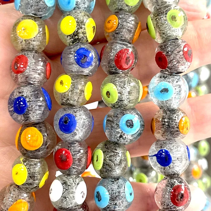 Peppy Beads Necklaces Traditional Turkish Artisan Handmade Round Evil Eye Glass Beads Large Hole Glass Beads 10 Beads in a pack