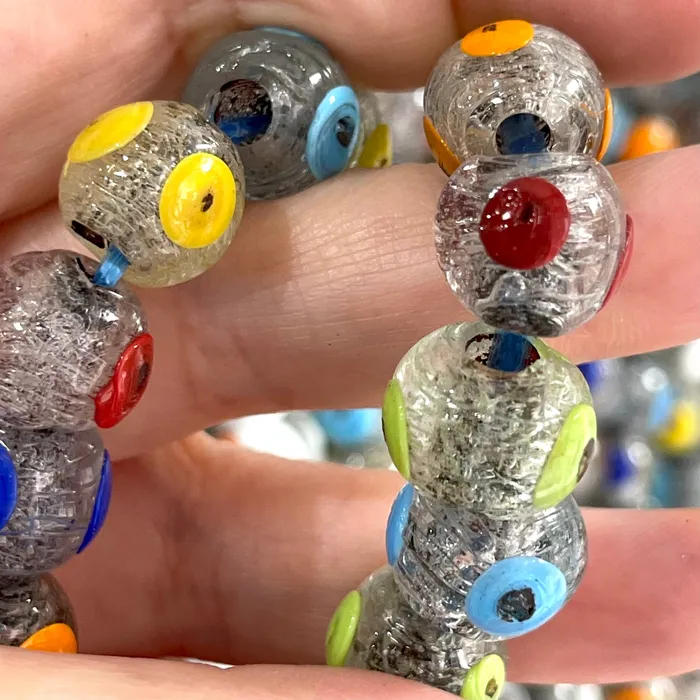 Peppy Beads Necklaces Traditional Turkish Artisan Handmade Round Evil Eye Glass Beads Large Hole Glass Beads 10 Beads in a pack