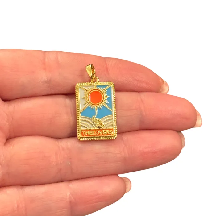 Peppy Beads The Lovers Tarot Pendant Waterproof 24Kt Gold Plated Stainless Steel CZ Pendant With Attached Bail Necklaces Peppy Beads The Lovers Tarot Pendant Waterproof 24Kt Gold Plated Stainless Steel CZ Pendant With Attached Bail Necklaces